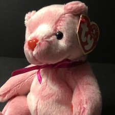 TY Beanie Baby Romance Pink Plush Bear Heart Paws  Nose w/ Ear Tag