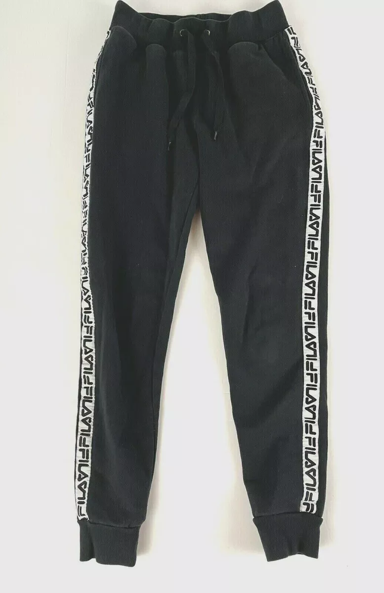 Fila Womens Small Jogger Sweatpants Black Full-Leg Spellout Drawstring  Pockets