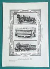 STEAM  LOCOMOTIVE Street Car Convertible Automobil - 1904 Art Nouveau Era Print