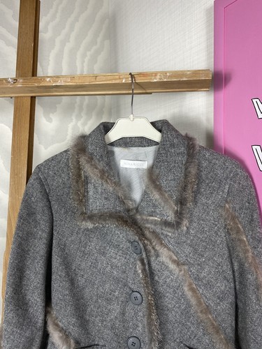 Rare Nina Ricci Coat Blazer Rabbit Fur Stripe Wool Cropped Pockets Italy - Picture 4 of 15