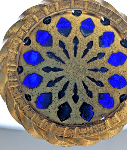 Médaillon de 1925 de la vierge Marie bronze doré pate de verre bleuté A.AUGIS - Photo 11/12