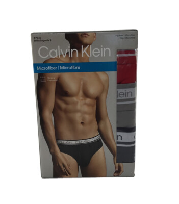 Calvin Klein Men`s Microfiber Wicking Hip Briefs 3 Pack, Multicolor, XL