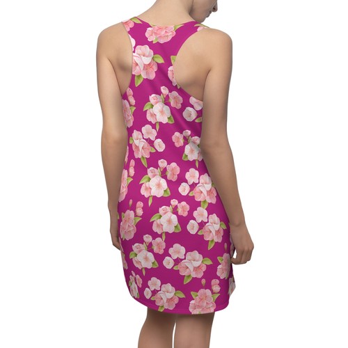 Pink and Pink Floral Flowers Women's Cut & Sew Racerback Dress - Picture 8 of 43