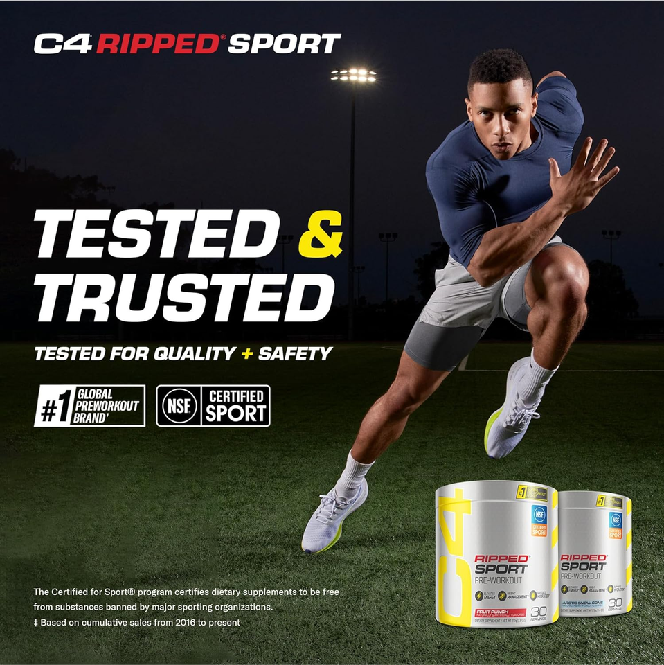 C4 Ripped Sport Pre Workout Powder Fruit Punch NSF Certified for