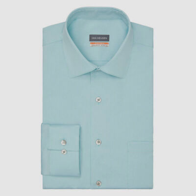 Van Heusen Men's Regular Fit Dress Shirt – Flex Collar Stretch Fabric, Wrinkle-Free, Grey Mist, 15 Neck 34/35 Sleeve