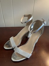 Forever Silver Rhinestone 3 inch Block Heel Women's Size 7 Formal Sparkly