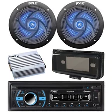 Pyle Marine CD Radio, Amp, 2x 5.25" 180W Blue Flash LED Speakers, Cover (Black)