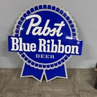 VTG NOS PABST Blue Ribbon Beer Bar Advertising Sign Metal Big 24"+ PBR Man Cave
