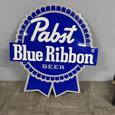 VTG NOS PABST Blue Ribbon Beer Bar Advertising Sign Metal Big 24"+ PBR Man Cave
