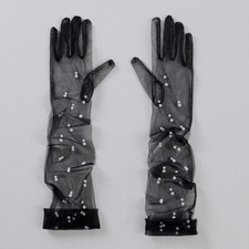 Women Ultra-thin Pearl Lace Gloves Gloves Mesh Yarn Long Full Finger Mittens   -