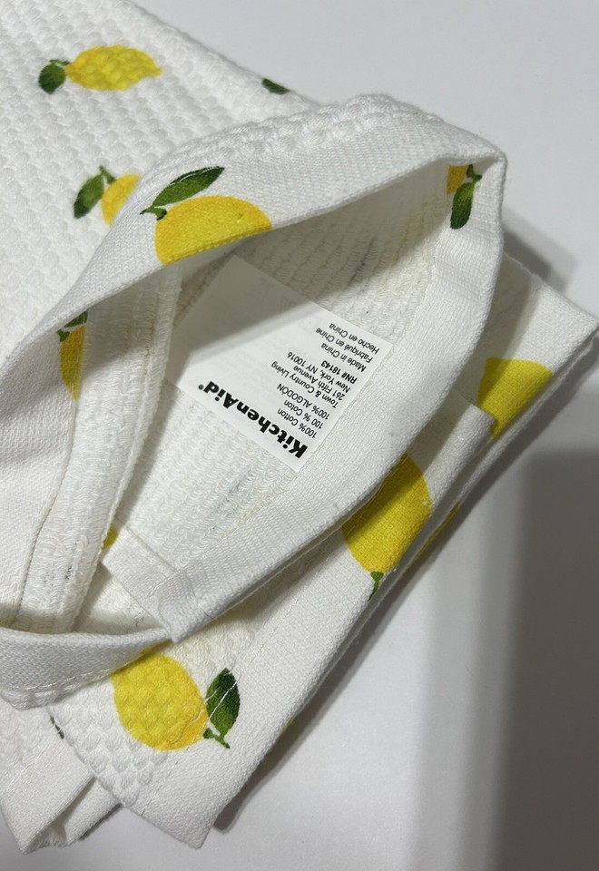 KitchenAid Kitchen Dish Towels LEMONS 100 Cotton 16X28” Set Of 2 NEW