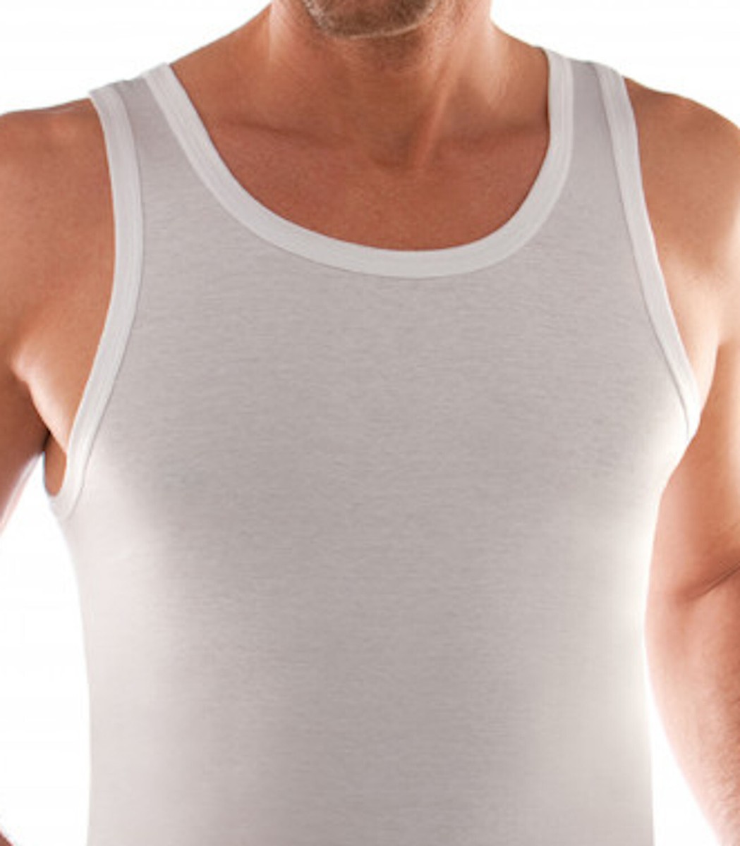 2 Canottiere Uomo Spalla Larga - Cotone Jersey, Bianco, Taglie Calibrate