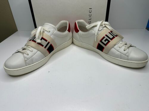 Gucci Ace Stripe Sneakers Men US 8.5 Logo Leather Shoes Low Tops Italy 523469 - Picture 2 of 11