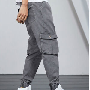 Men Cargo Pants Denim Harem Trousers 