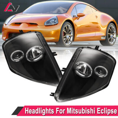 Pair Headlights For 2000-2005 Mitsubishi Eclipse Black Front Head Lamp 2000-2005