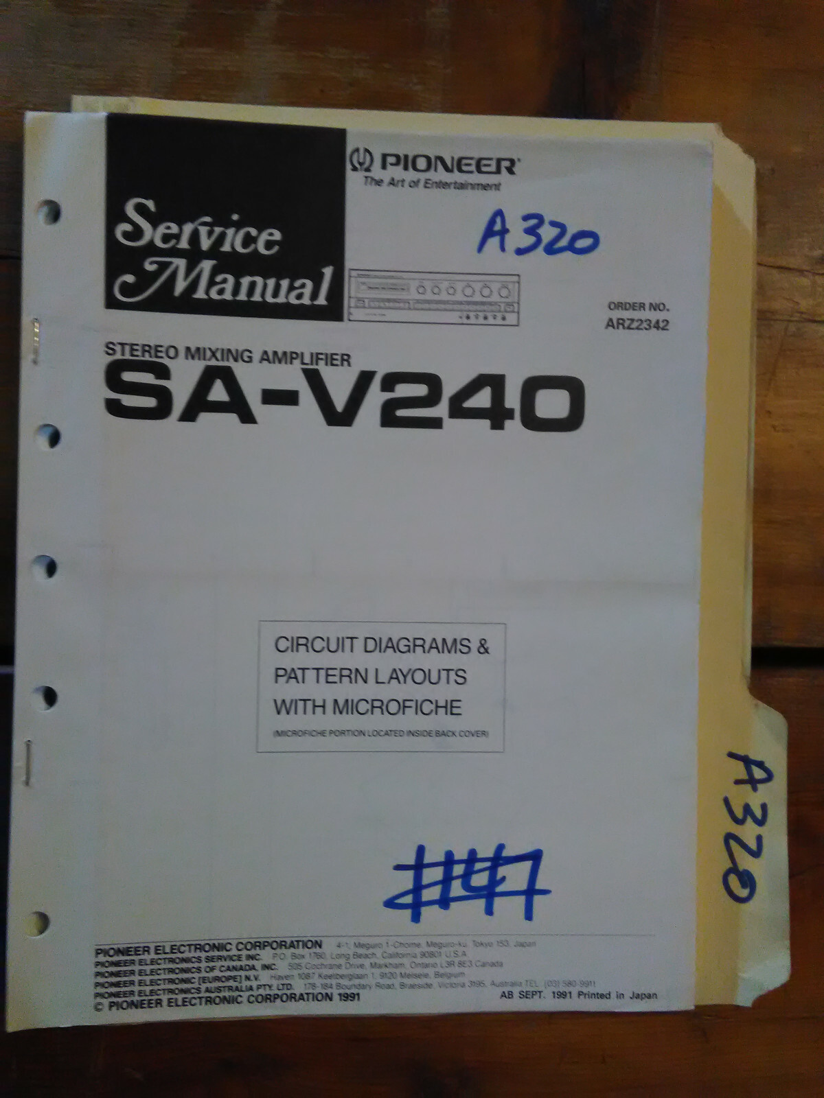 Pioneer sav240 service manual original repair book stereo mixing amp