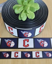 7/8 & 1.5" (1 YD) Cleveland Guardians Grosgrain Ribbon Baseball Cheer Bow Ribbon