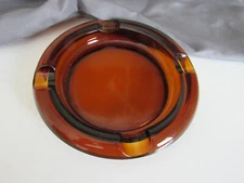Vintage Dark Amber Gold  Round Glass Cigar Ashtray 8" x1 1/2 " 4 slot