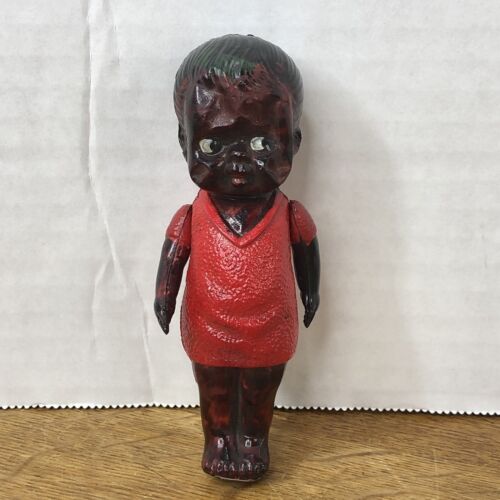 Vintage Small Celluloid Black Baby Doll W/ Swinging Arms From Japan 4.25 Inch