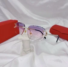 New Cut Purple Pink Lens Sunglasses square Rimless Sunglasses High Quality