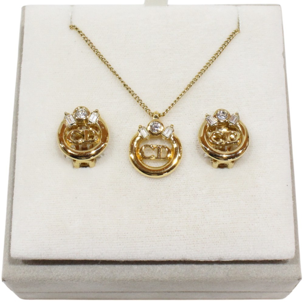 Dior Logo Necklace and Earring Set in Yellow Gold for Women Adjustable Chain