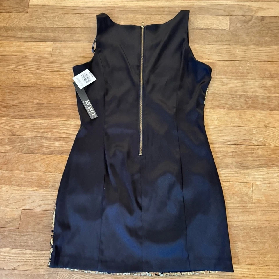 NUEVO CON ETIQUETAS XOXO Vestido de cóctel con lentejuelas doradas sin mangas hasta la rodilla talla 11/12 b37 Foto 4 de 4