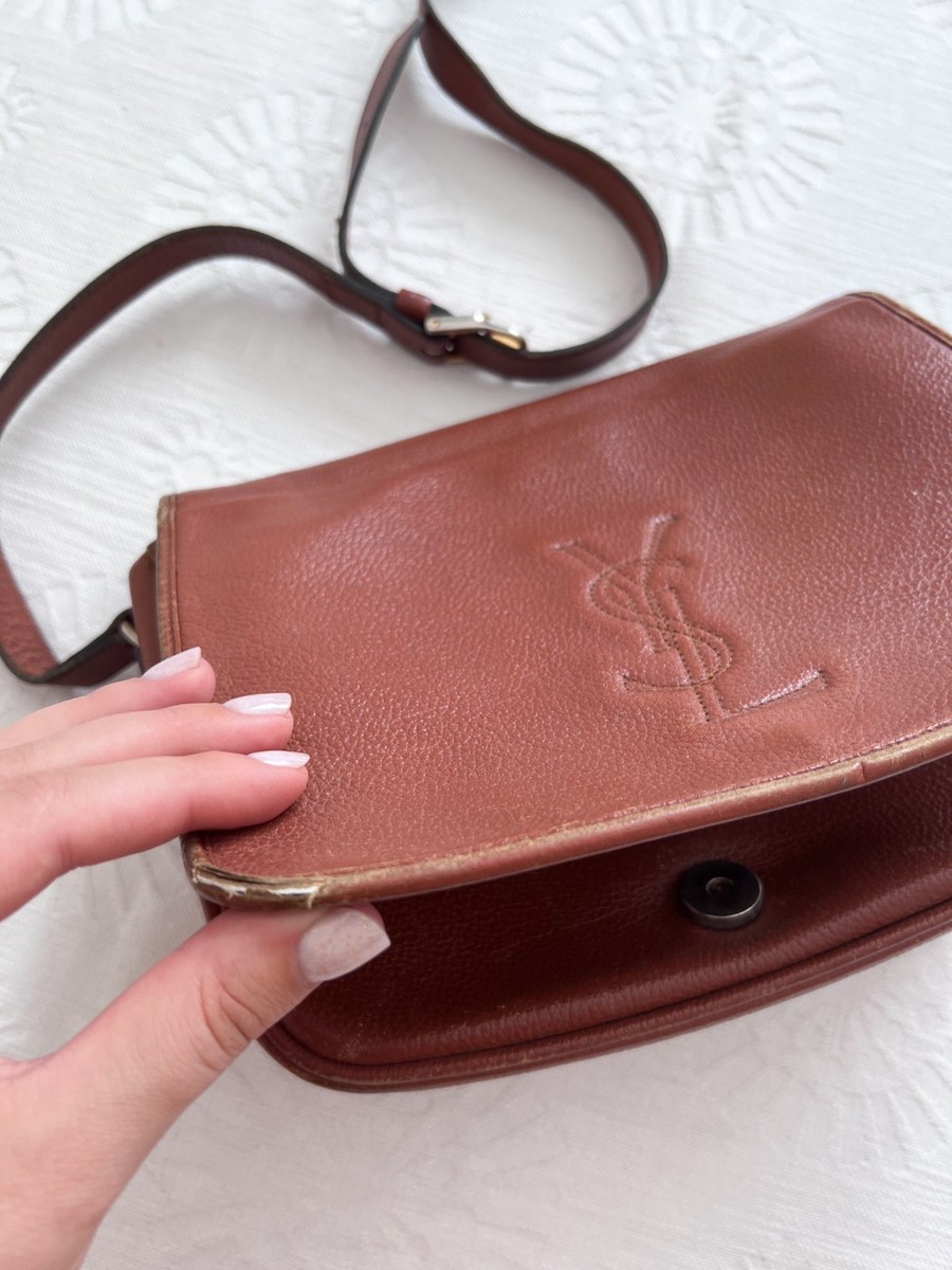 Vintage Yves Saint Laurent Leather Crossbody Bag YSL Logo Tan