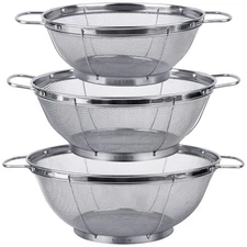 3 Pack 18/8 Stainless Steel Colander Sieves5-Quart 4-Quart and 3-Quart Mesh S...