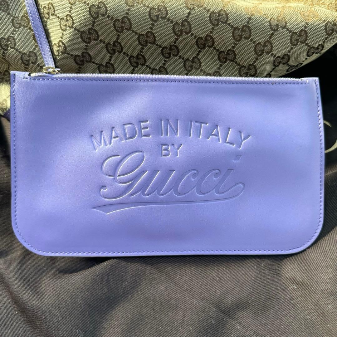 GUCCI GG Canvas Leather Tote Bag Purple with Pouch, Used, Slight Wear thumbnail 12