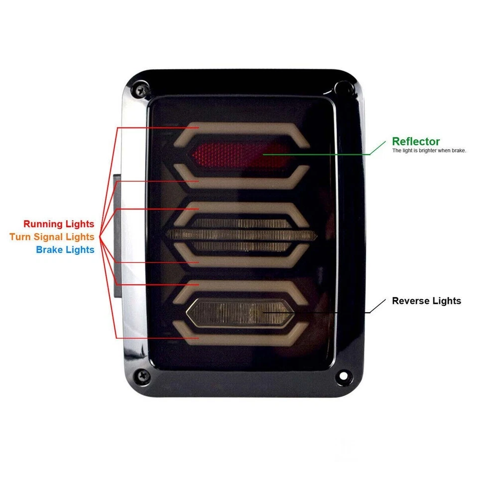For Jeep Wrangler JKU JK Unlimited 07-18 Pair LH+RH Smoked Tail Light Rear Lamp - Image 3 of 4