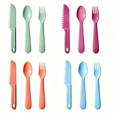 Cutlery Set, 12pcs Plastic Utensils for Toddlers Real Cooking, Reusable Flatw...