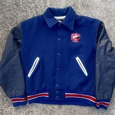 M Size Stadium Jacket Sukajan Jacket 90S USA Wool Varsity Blue Black Hockey Rib