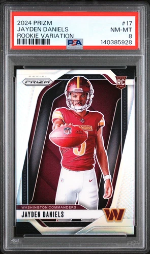 JAYDEN DANIELS 2024 PRIZM ROOKIE VARIATION RC #17 PSA 8 NM-MINT COMMANDERS LSU!