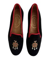 Stubbs Wootton Black Velvet Smoking Slippers Embroidered Rare Size 8 Spain
