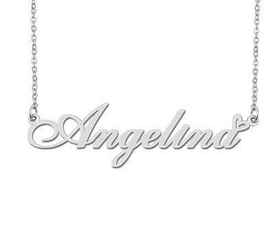 Stainless Steel Silver Angelina Heart Name Necklace Charm Pendant Jewelry for Mo