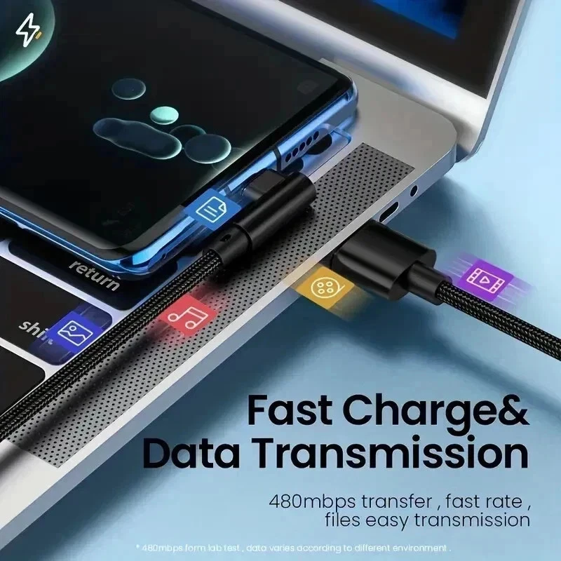 USB A to Type C Cable 3A 66W Fast Charger Braided Long USB C Lead 0.25M 1M 2M 3M - Image 4 of 4