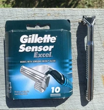 Vintage Gillette Sensor Metal Handle With 10 Modern Sensor Excel Cartridges