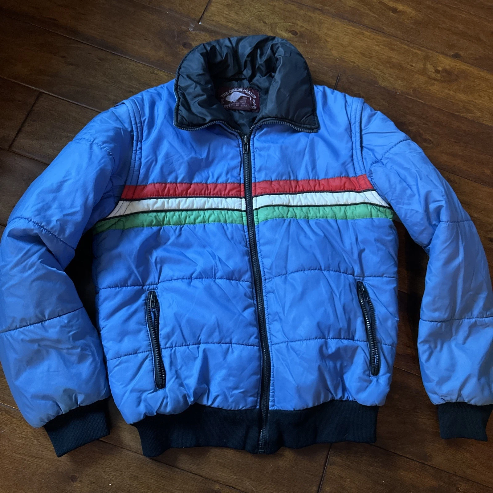 Unisex The Great Plains Clothing Company Puffer Striped Retro Jacket Sz 20 LARGE