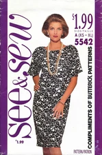 Uncut See & Sew by Butterick Sewing Pattern 5542 Petite Dress Size: XS-S-M-L-XL