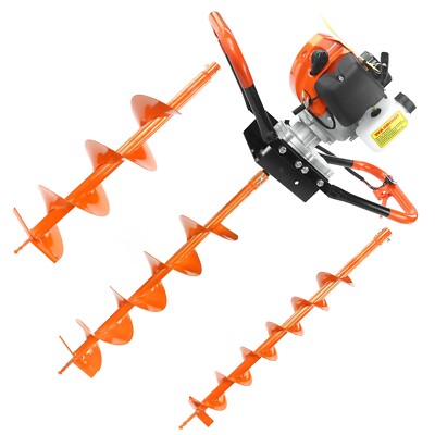 72CC Gas Powered Post Hole Digger with 4'' + 6'' +8'' Earth Auger Digging Engine US
