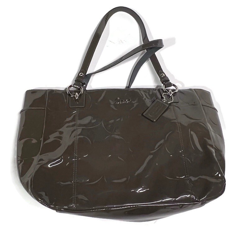 バッグ Coach Embossed Leather Signature Handbag COACH Patent Leather Embossed Shoulder GRAY Bag # F17729