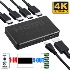HDMI Splitter HD 4K HD 1080P 4-Port Repeater Splitter Amplifier 1 In 4 Out New