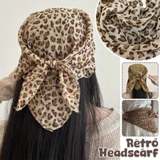 Leopard Print Satin Scarves Head Band Fashion Lady Shawl Neckerchief Wrap Retro