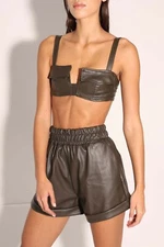 NONCHALANT Womens Ciara Vegan Leather Bralette  Top Army Green