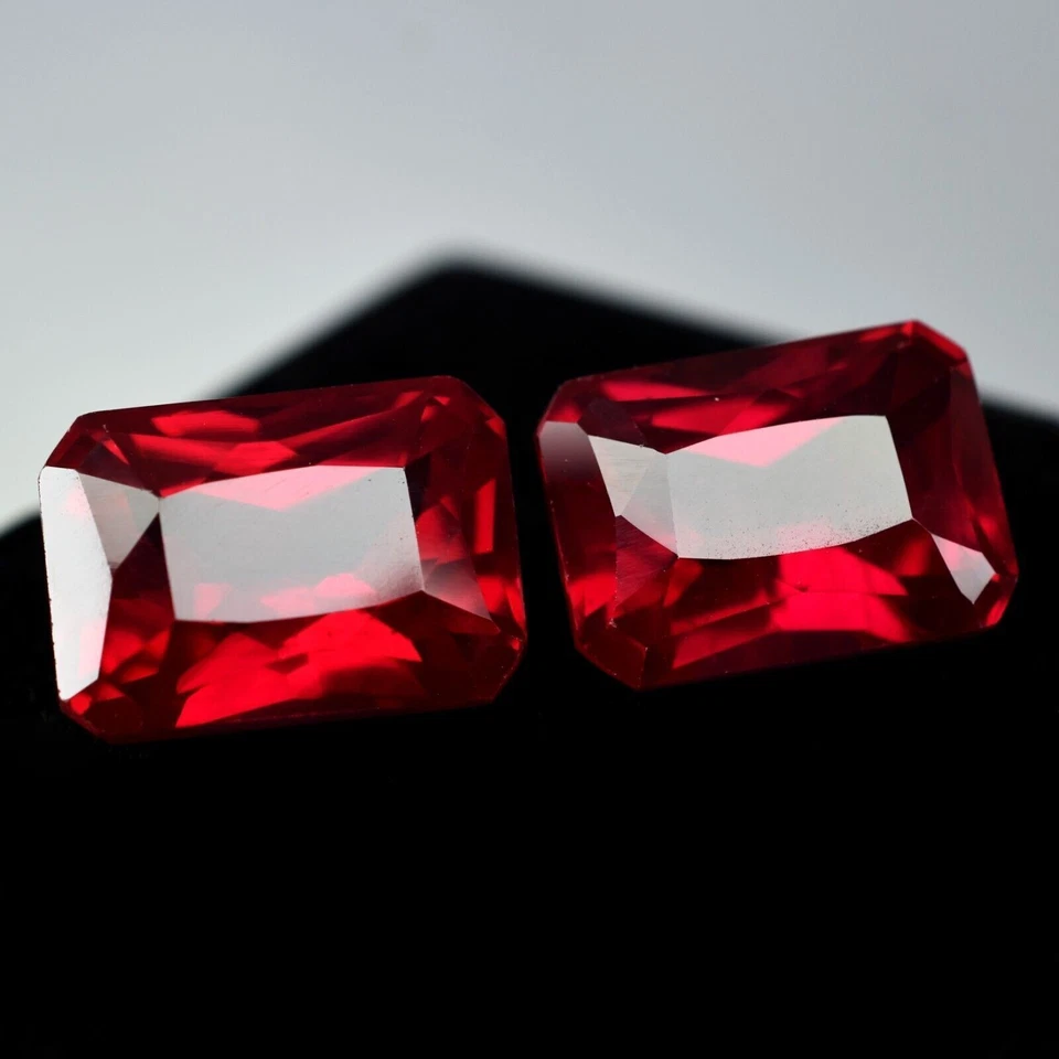 AA++ Natural Loose Gemstone Ruby Bloody Red Emerald Cut 16.50 Ct CERTIFIED Pair - Image 2 of 4