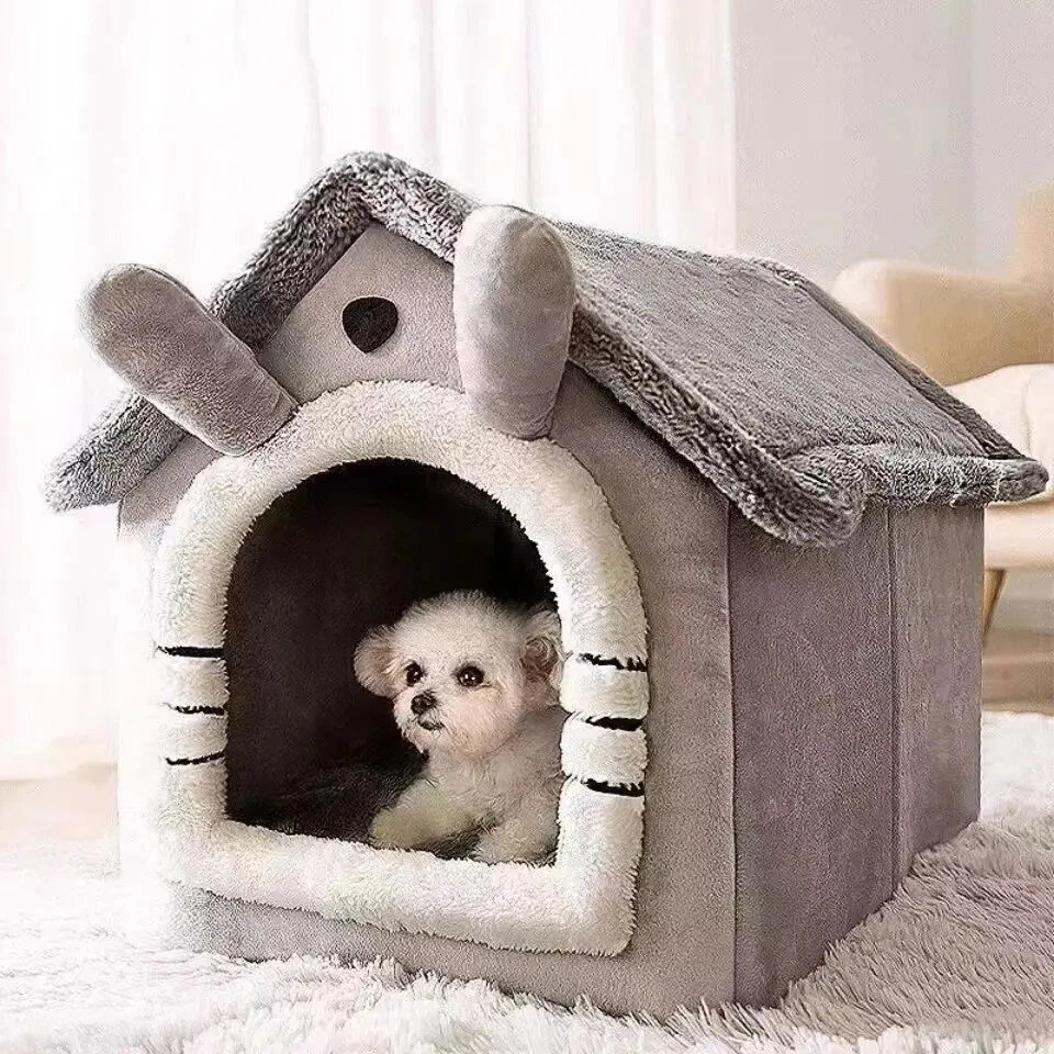 Cama suave para gatos casa para dormir perro casa de invierno cojín extraíble tienda cerrada para mascotas Foto 3 de 4
