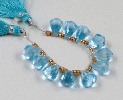 10 Pcs Side To Side Drilled Cone Briolette Beads Hydro Sky Blue Quartz 13x8MM 