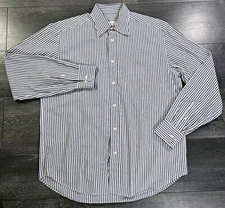 Brioni Button Up Shirt Mens L White Blue Striped Long Sleeve Office Smart *stain