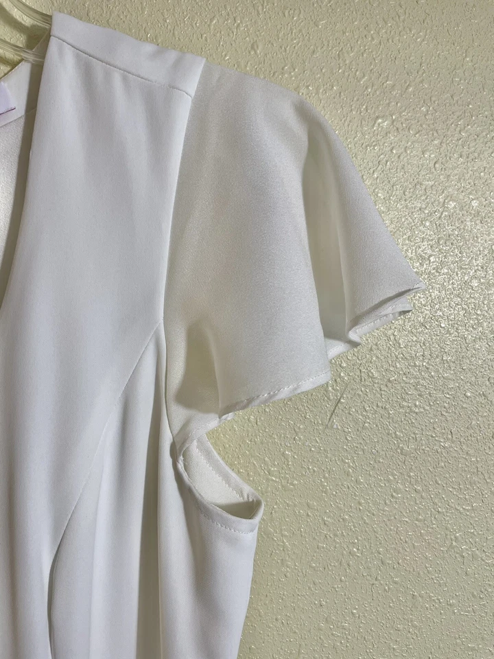 Parker Size 2 Catherine White V Neck Tie Side Daytime Romper Back Zip Pockets - Imagem 4 de 4