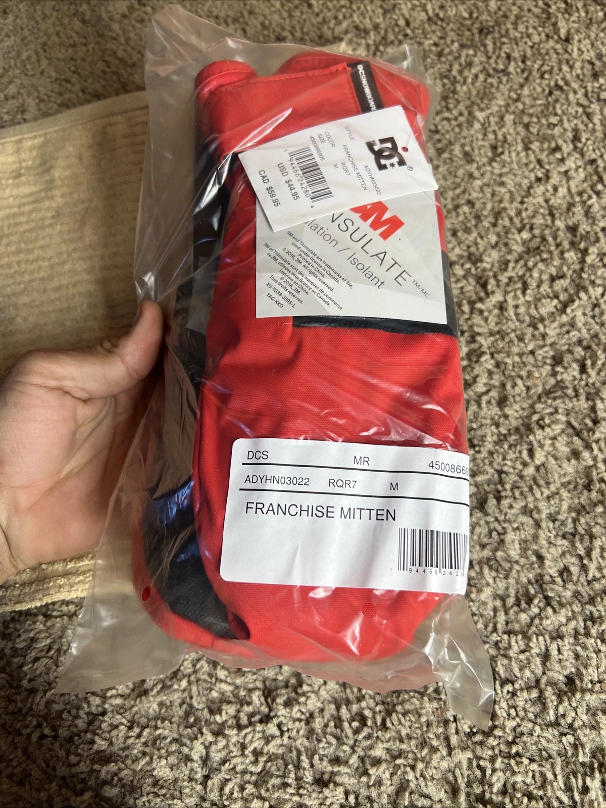 DC Shoes Franchise Mens Size Medium Red Colorway Mitt Style Snowboard Gloves NEW